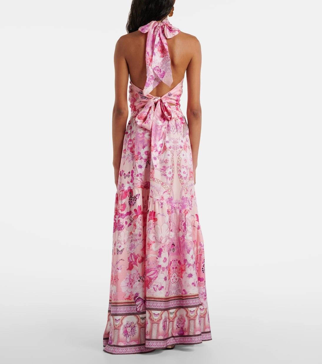 Camilla - Floral embellished silk halterneck top