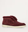 Santoni Burgundy Suede Fur-Trim Fortune Ankle Boots