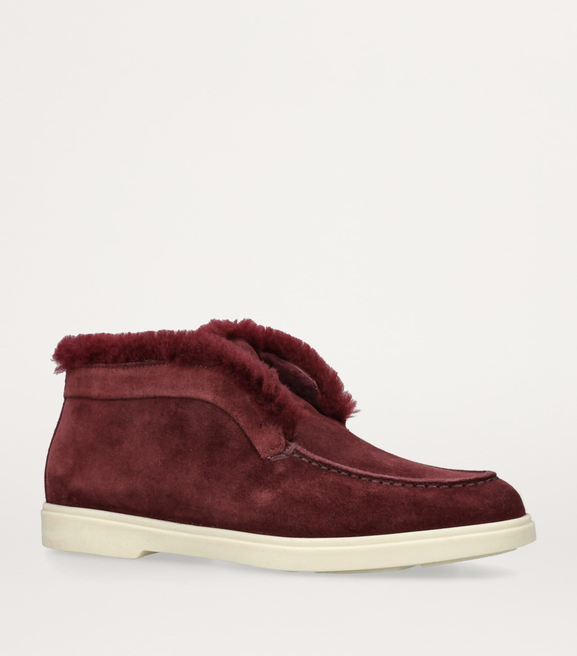 Santoni Burgundy Suede Fur-Trim Fortune Ankle Boots