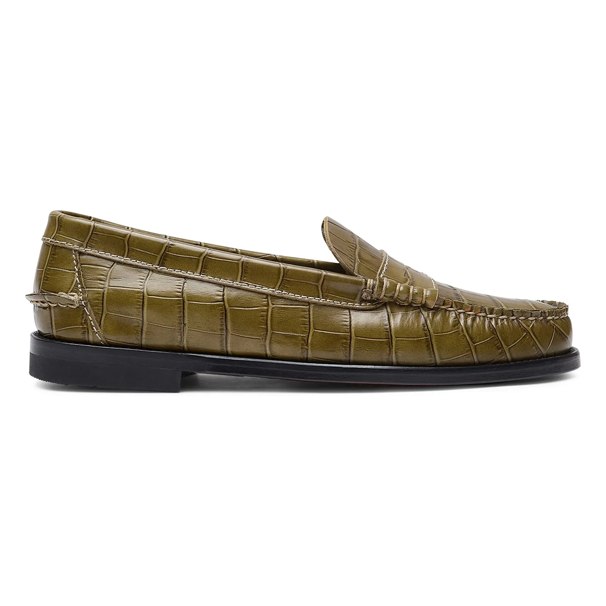 Augusta - Zoe Crocodile Effect Loafers | Olive green