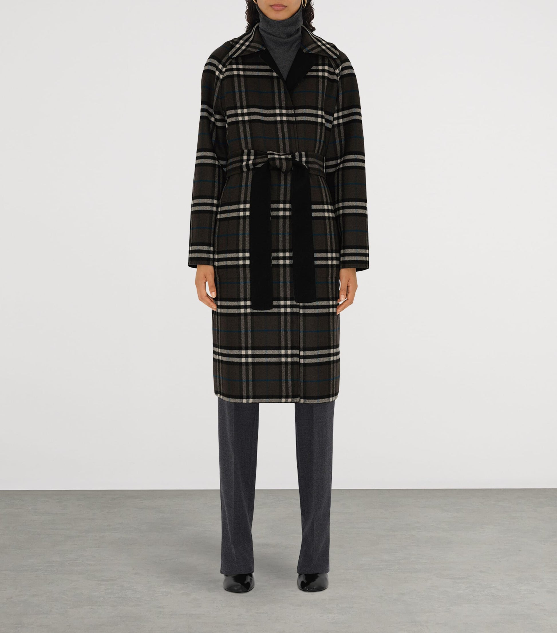 Burberry Black Wool Reversible Wrap Coat