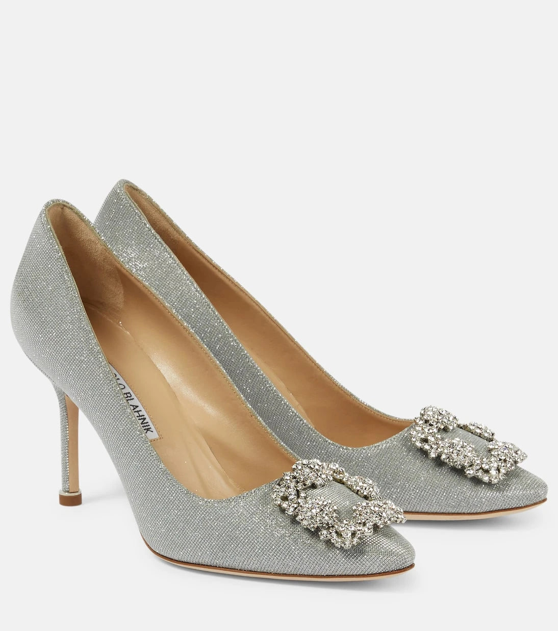 Manolo Blahnik - حذاء Hangisi 90 بكعب عالٍ لامع ومُزين بالجواهر