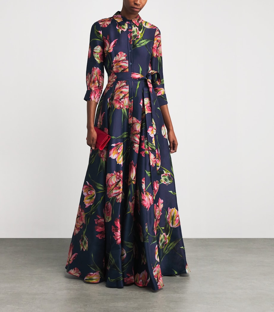 Carolina Herrera Navy Silk Floral Trench Gown