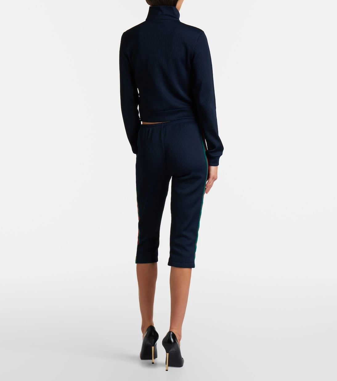 Gucci - Web Stripe ribbed-knit jersey capri pants