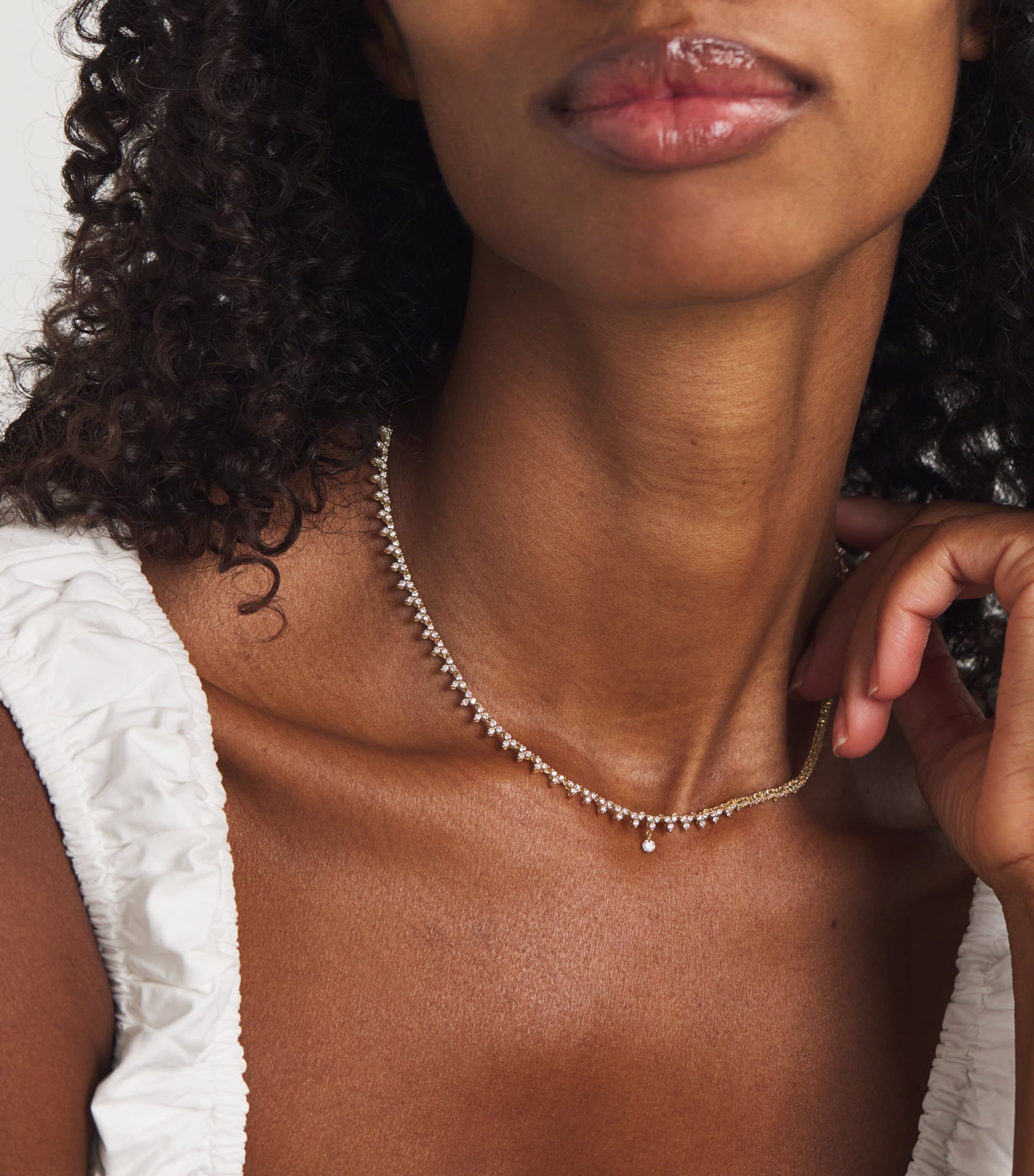 Persée Yellow Gold and Diamond Triangle Tennis Necklace