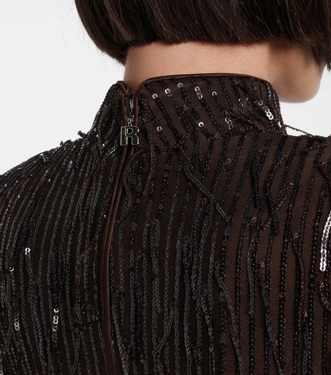 Rotate - Fringed ruched sequined mesh minidress