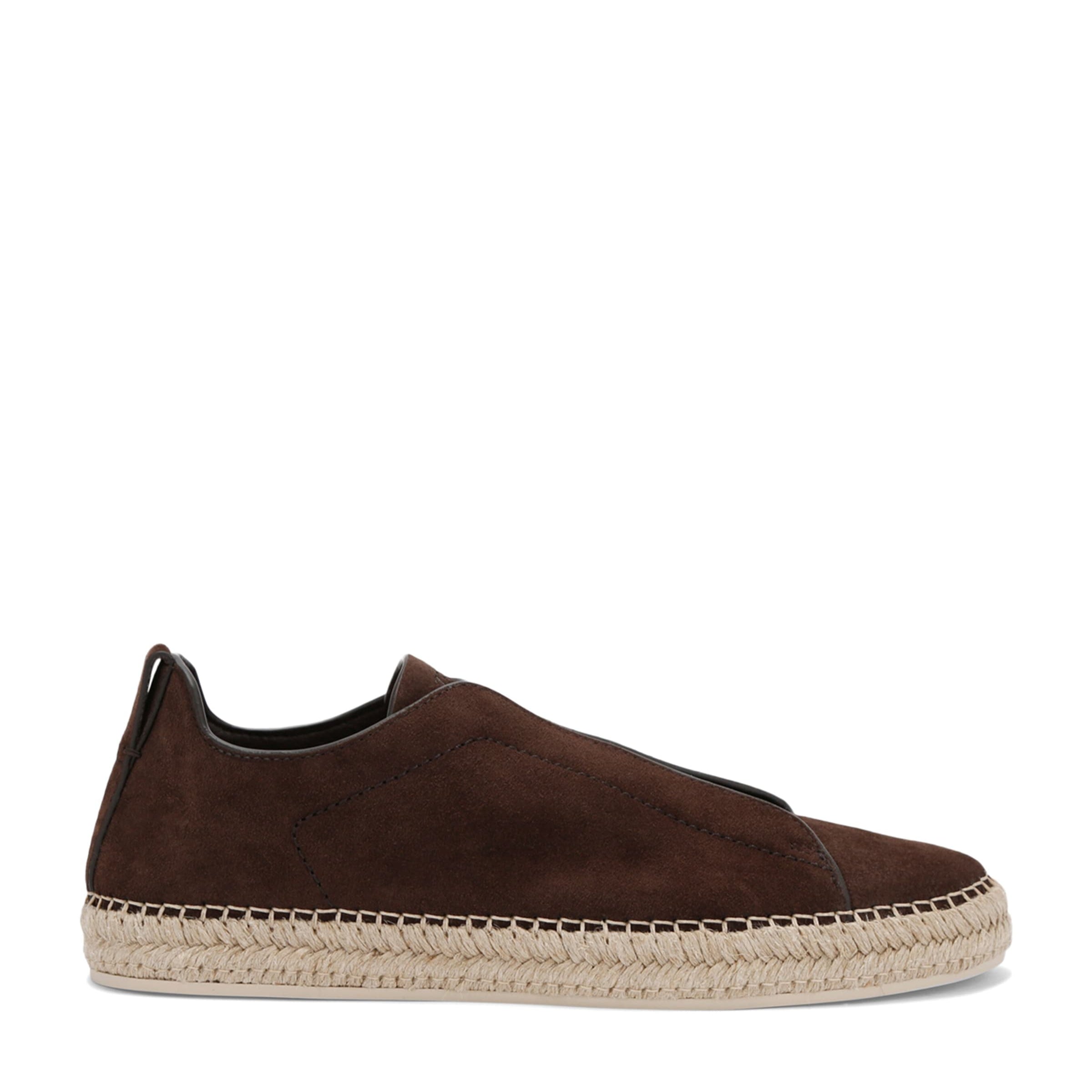 Suede Triple Stitch Espadrilles DARK BROWN