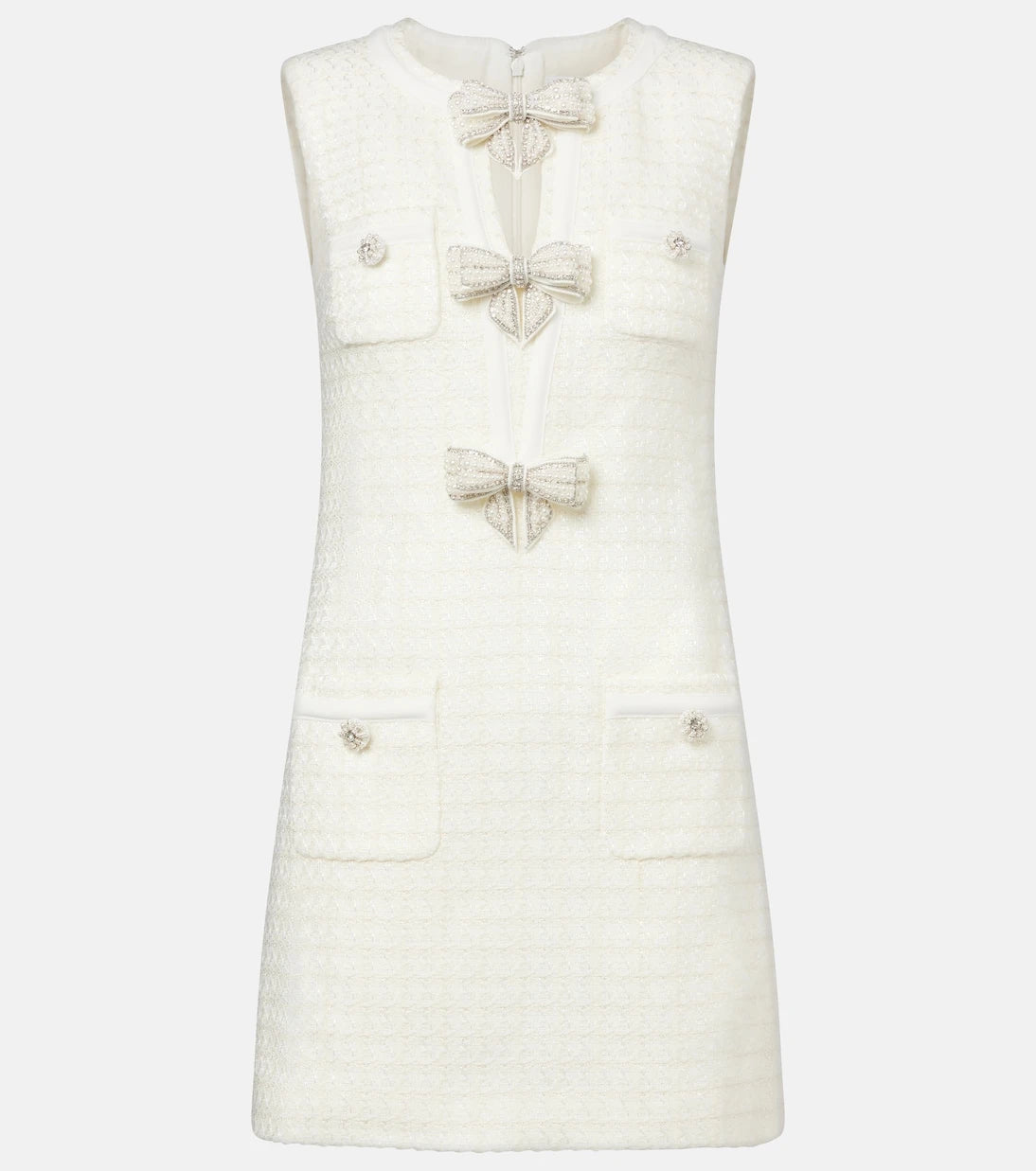 Self-Portrait - Bow-detail bouclé minidress