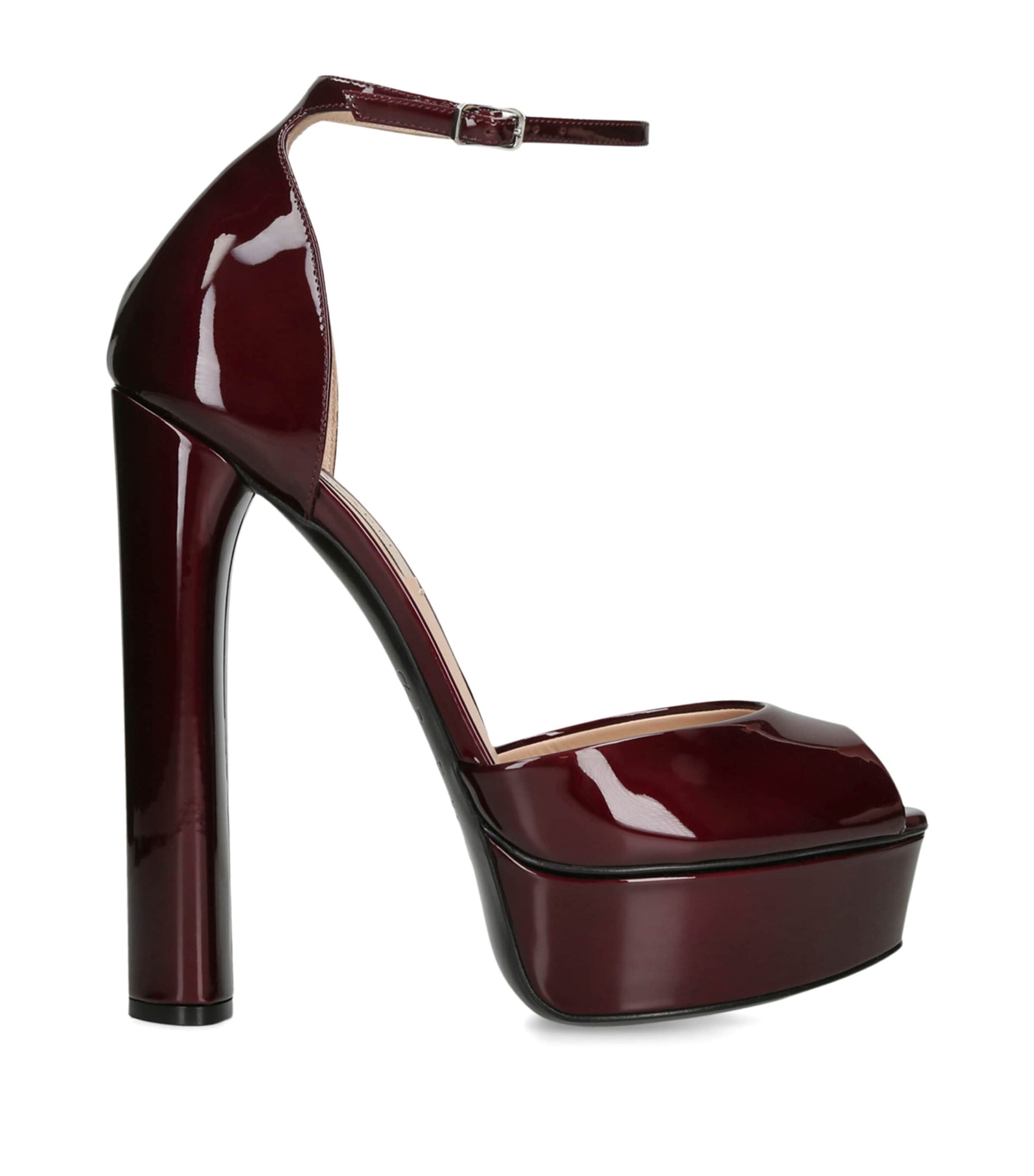 Casadei Burgundy Patent Leather Flora Platform Heels 140