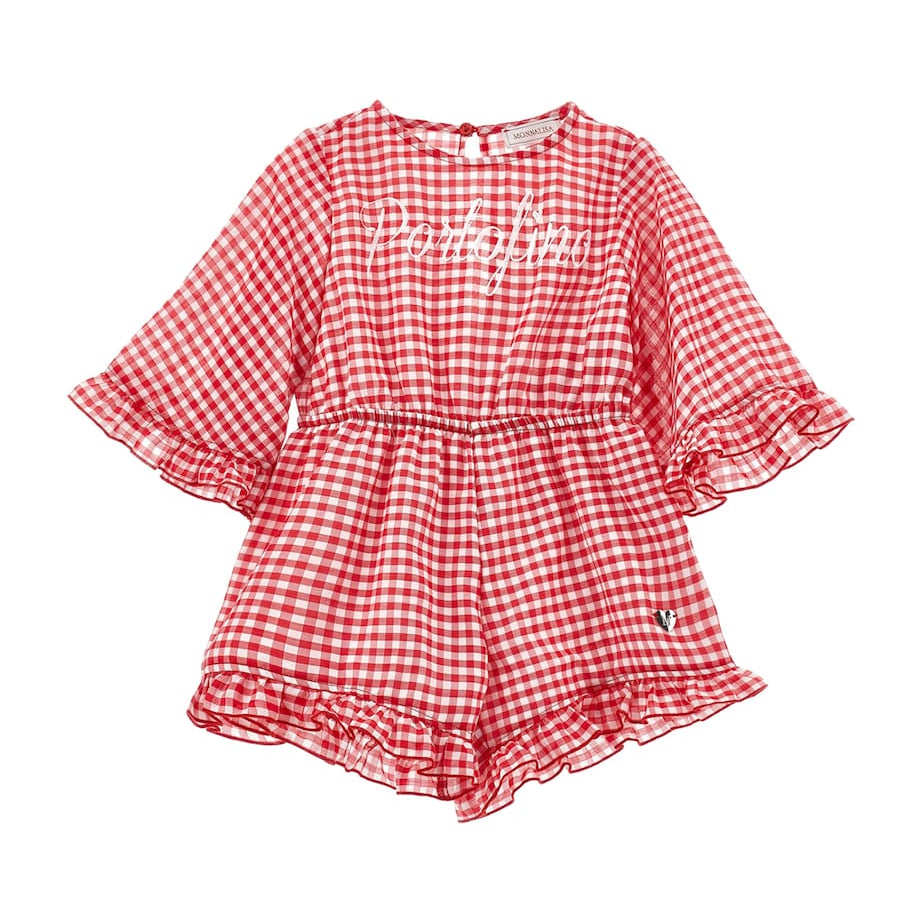 Monnalisa Cotton Gingham Portofino Playsuit (2-12 Years)