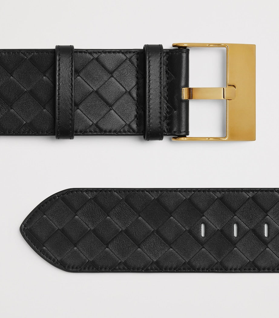 Bottega Veneta Black Large Calfskin Intrecciato Watch Belt