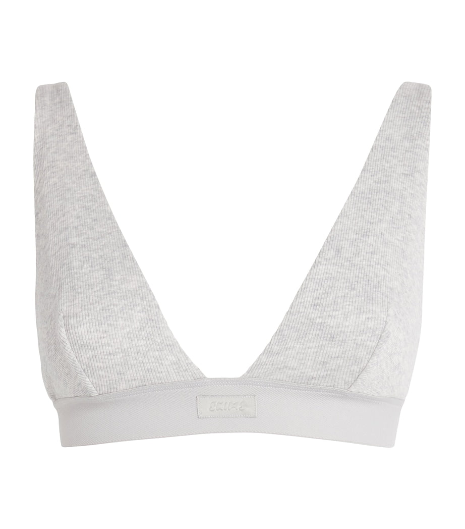 Skims Grey Stretch-Cotton Ribbed Plunge Bralette