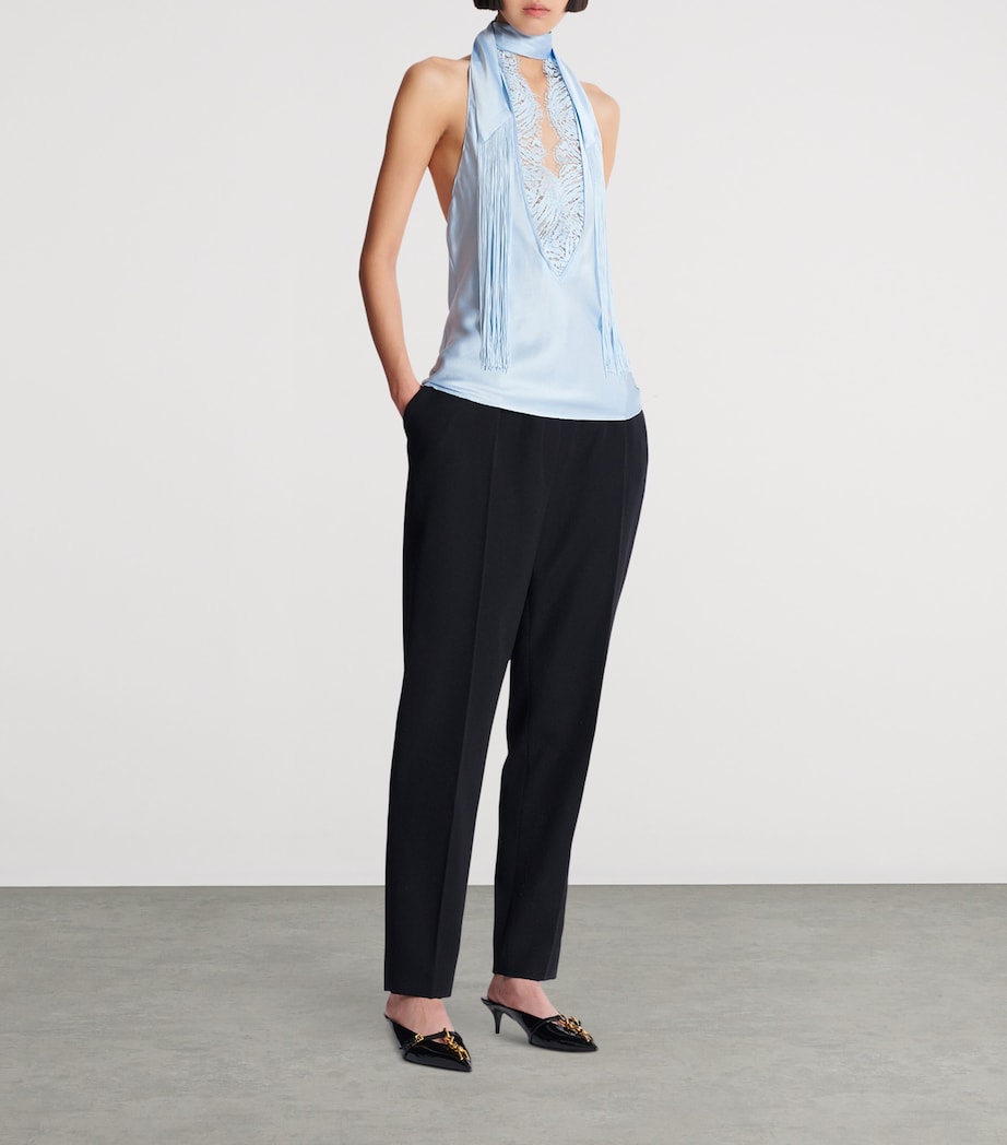 Blue Silk Backless Top