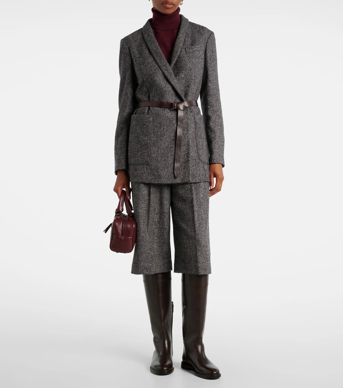 Brunello Cucinelli - Herringbone wool-blend shorts