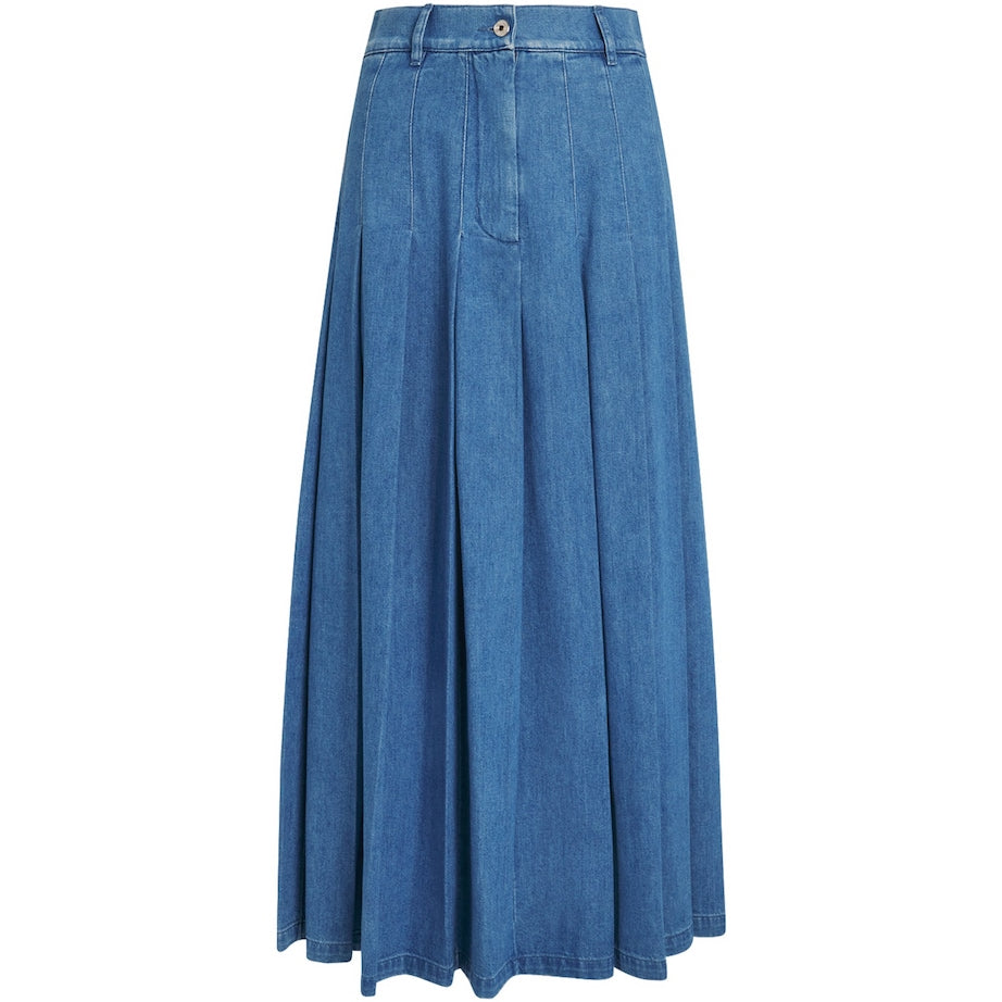 Blue Pleated Denim Skirt