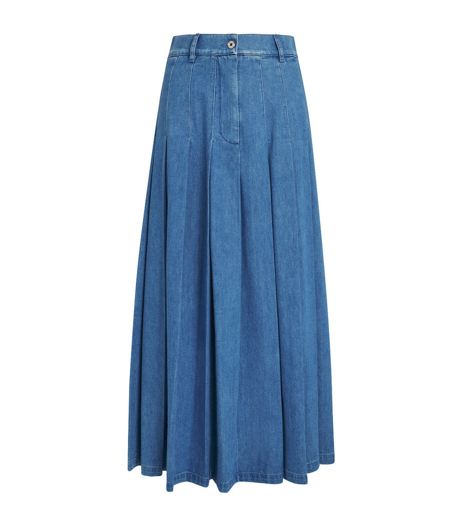 Blue Pleated Denim Skirt