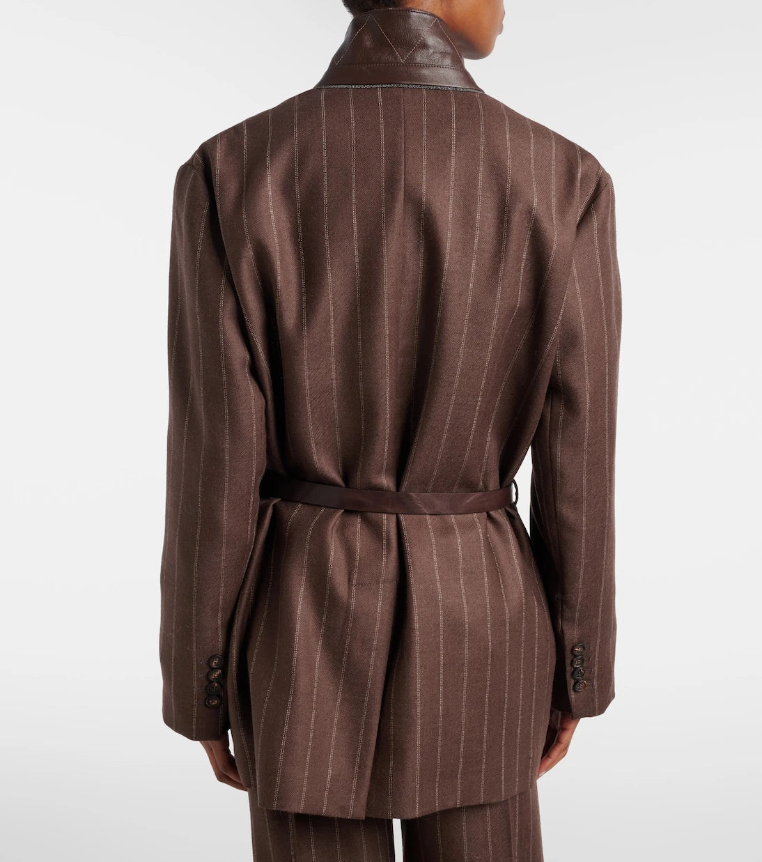 Brunello Cucinelli - Belted pinstriped virgin wool blazer