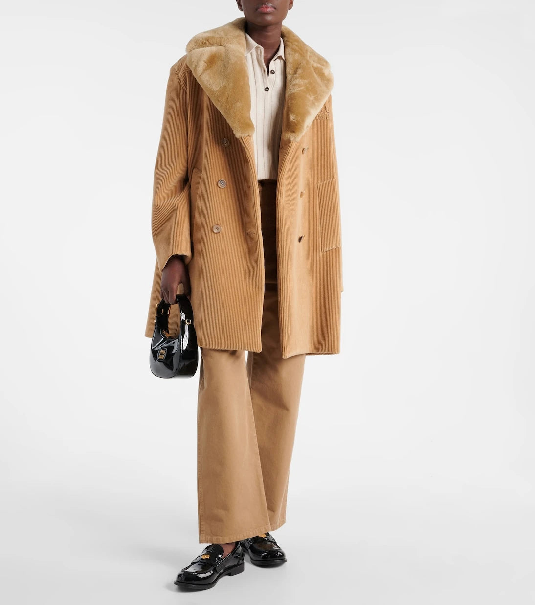 Miu Miu - Shearling-trimmed corduroy coat