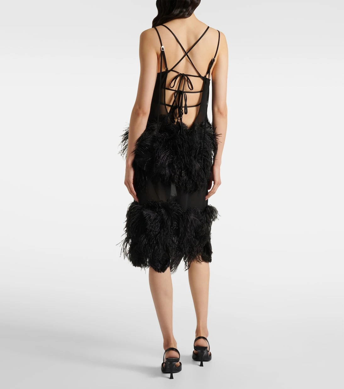 The Attico - Sheer feather-trimmed midi dress