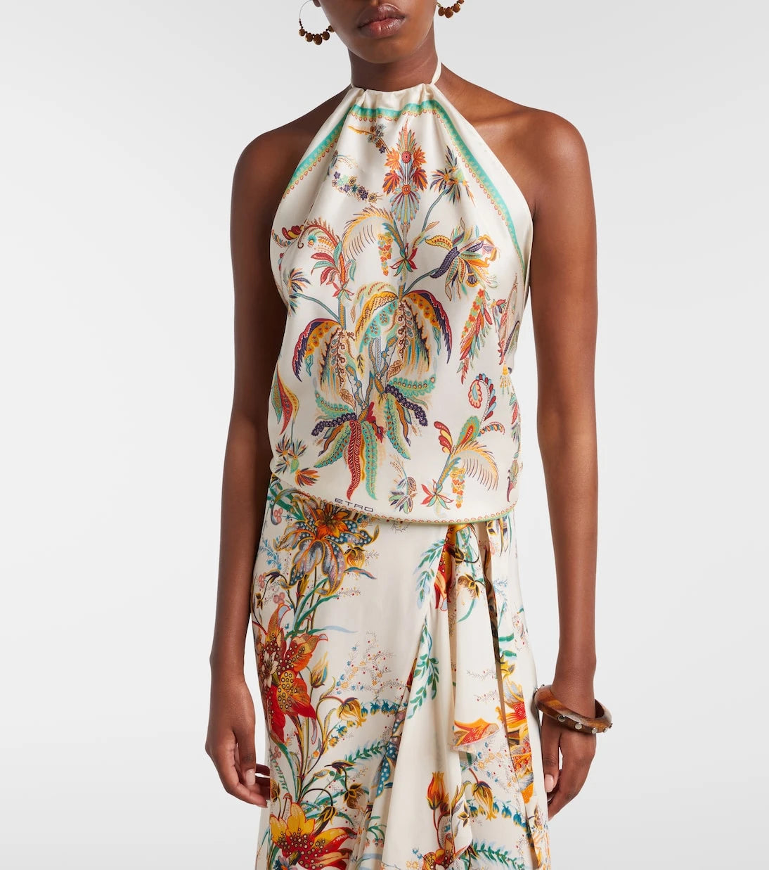 Etro - Printed halterneck silk top
