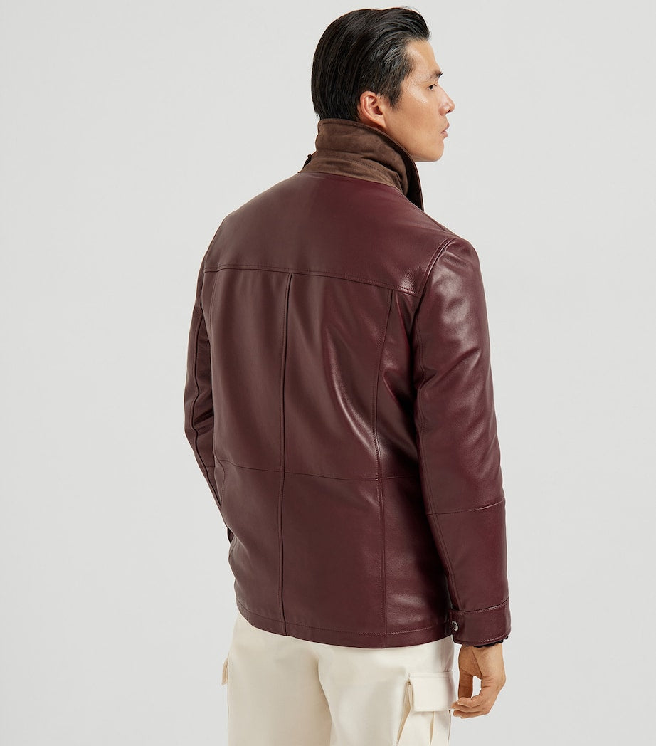 Red Leather-Suede Padded Jacket