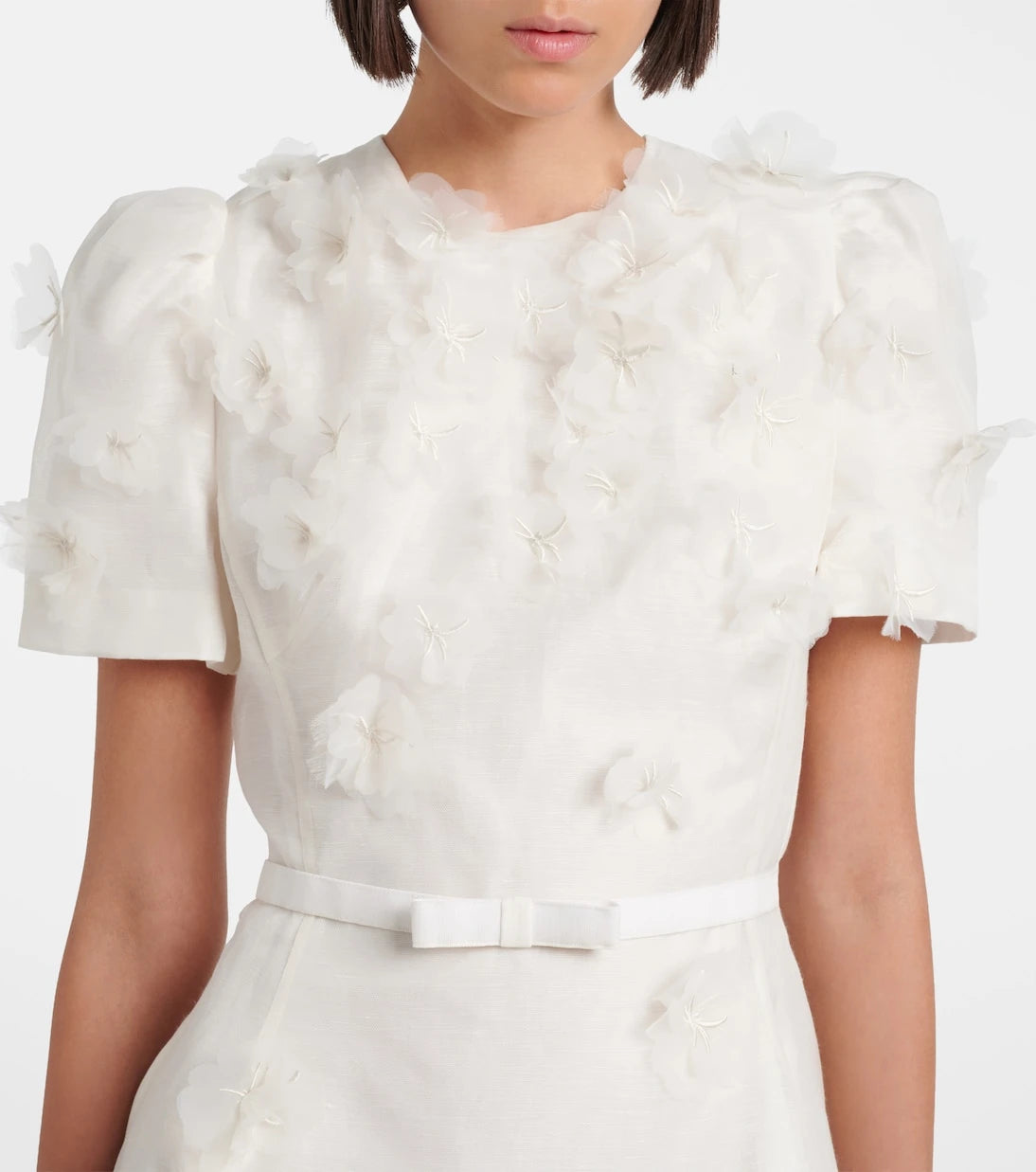Leo Lin - Elyse floral-appliqué linen and silk minidress