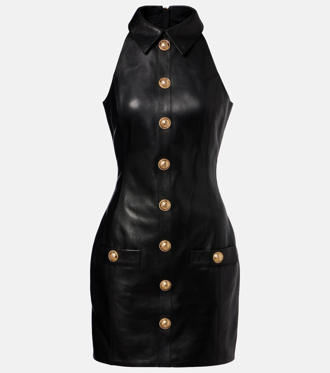 Balmain - فستان جلد قصير