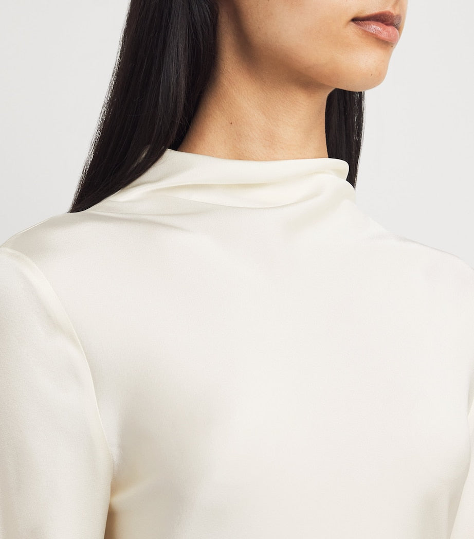 LAPOINTE Ivory Satin Draped Midi Dress