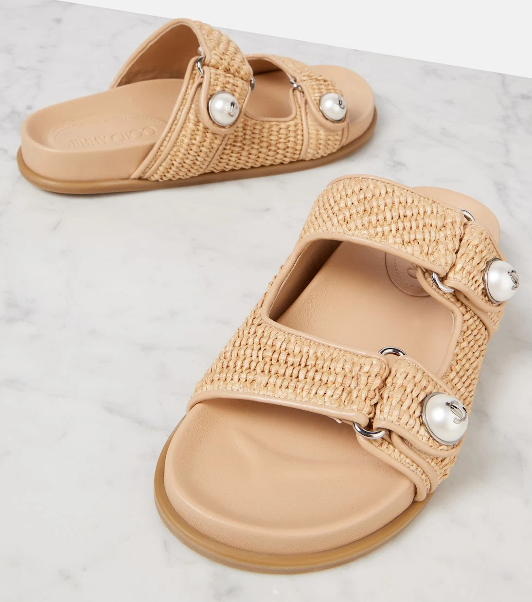 Jimmy Choo - Fayence leather-trimmed raffia sandals