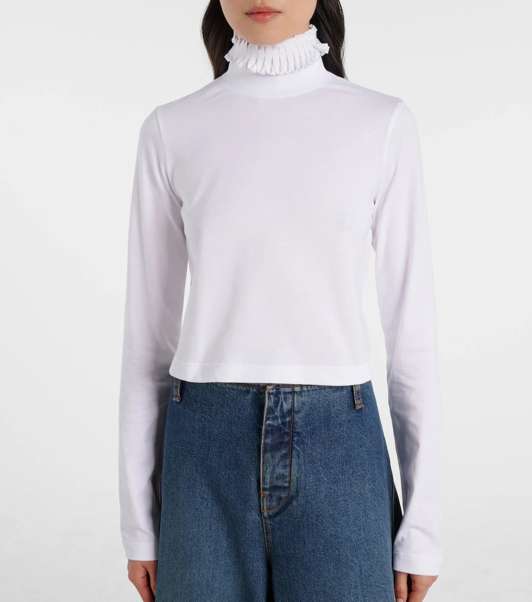 Alaïa - Cropped turtleneck cotton jersey top