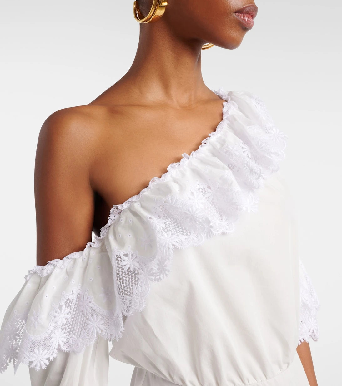 Saint Laurent - Embroidered ruffled cotton poplin minidress
