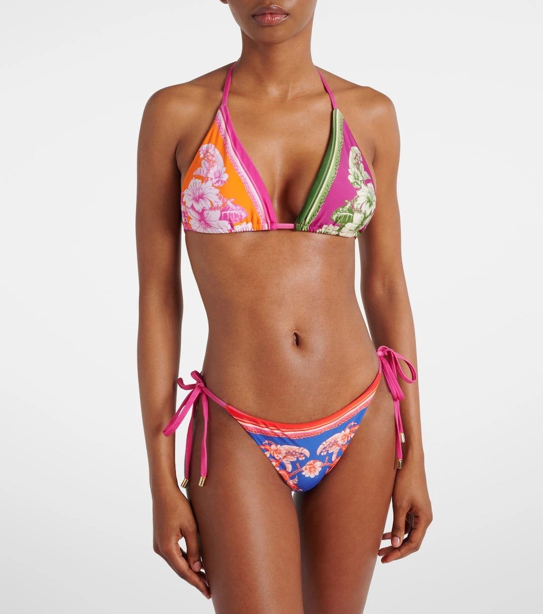 Farm Rio - Colorblocked floral bikini bottoms
