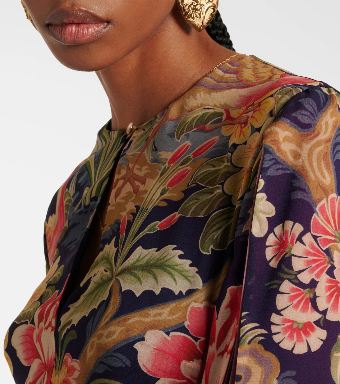 Etro - فستان شيفون حريري مزين بالورود