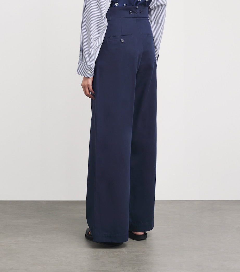 Weekend Max Mara Blue Cotton Wide-Leg Trousers