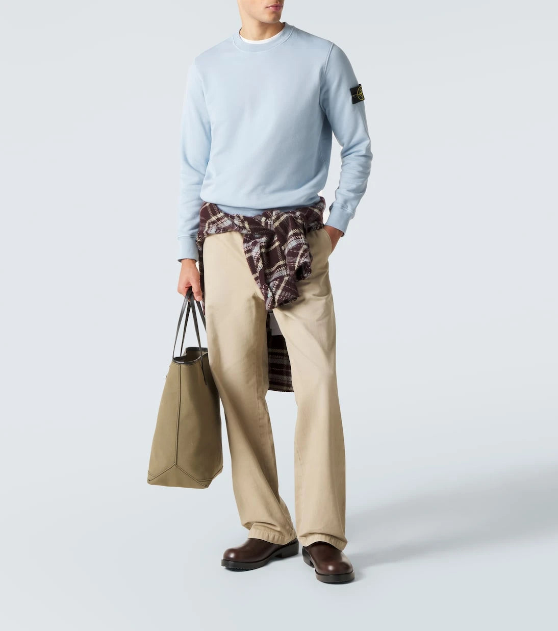 Stone Island - سويت شيرت من صوف القطن بتطريز البوصلة