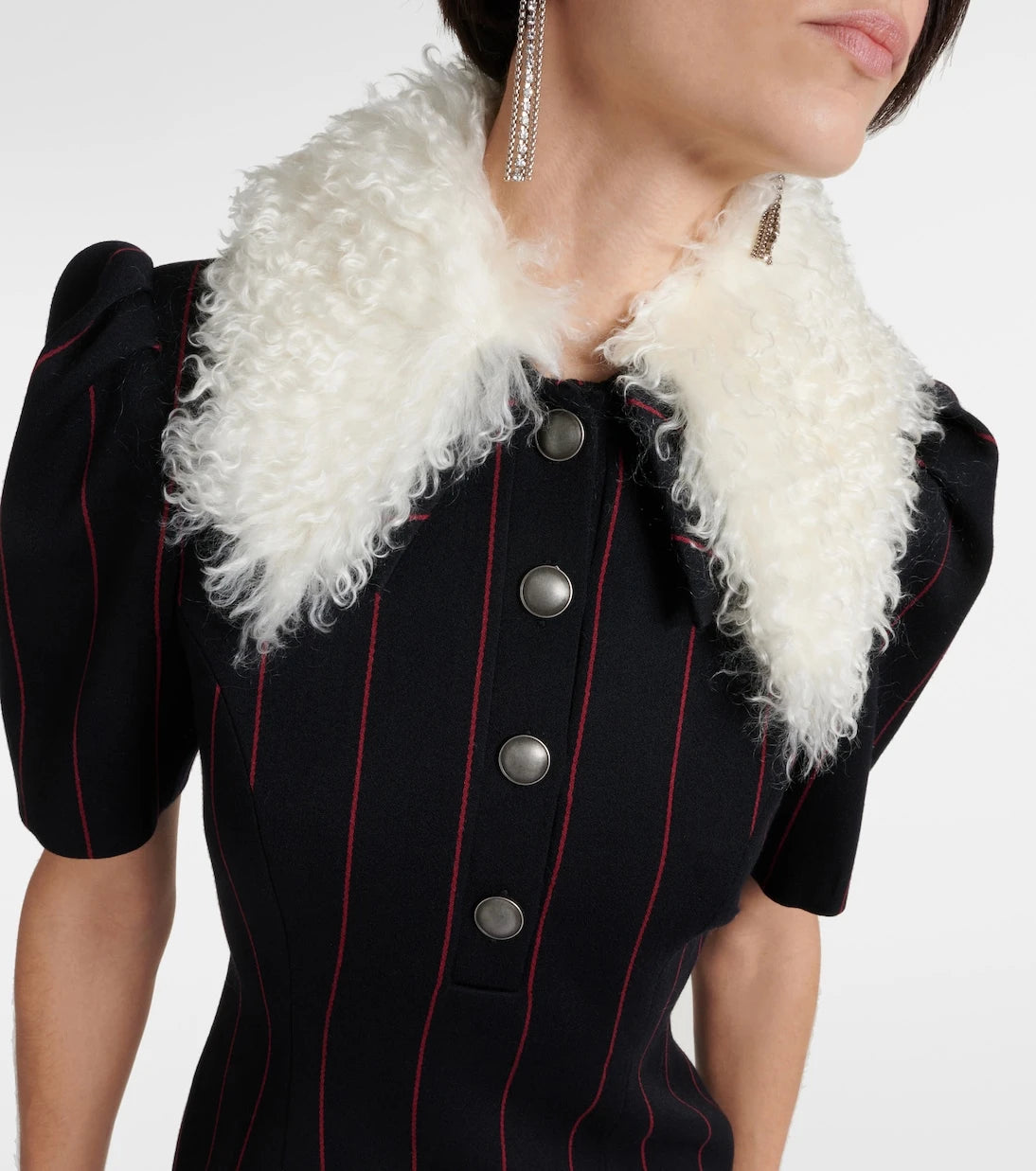Alessandra Rich - Pinstripe collared wool-blend minidress