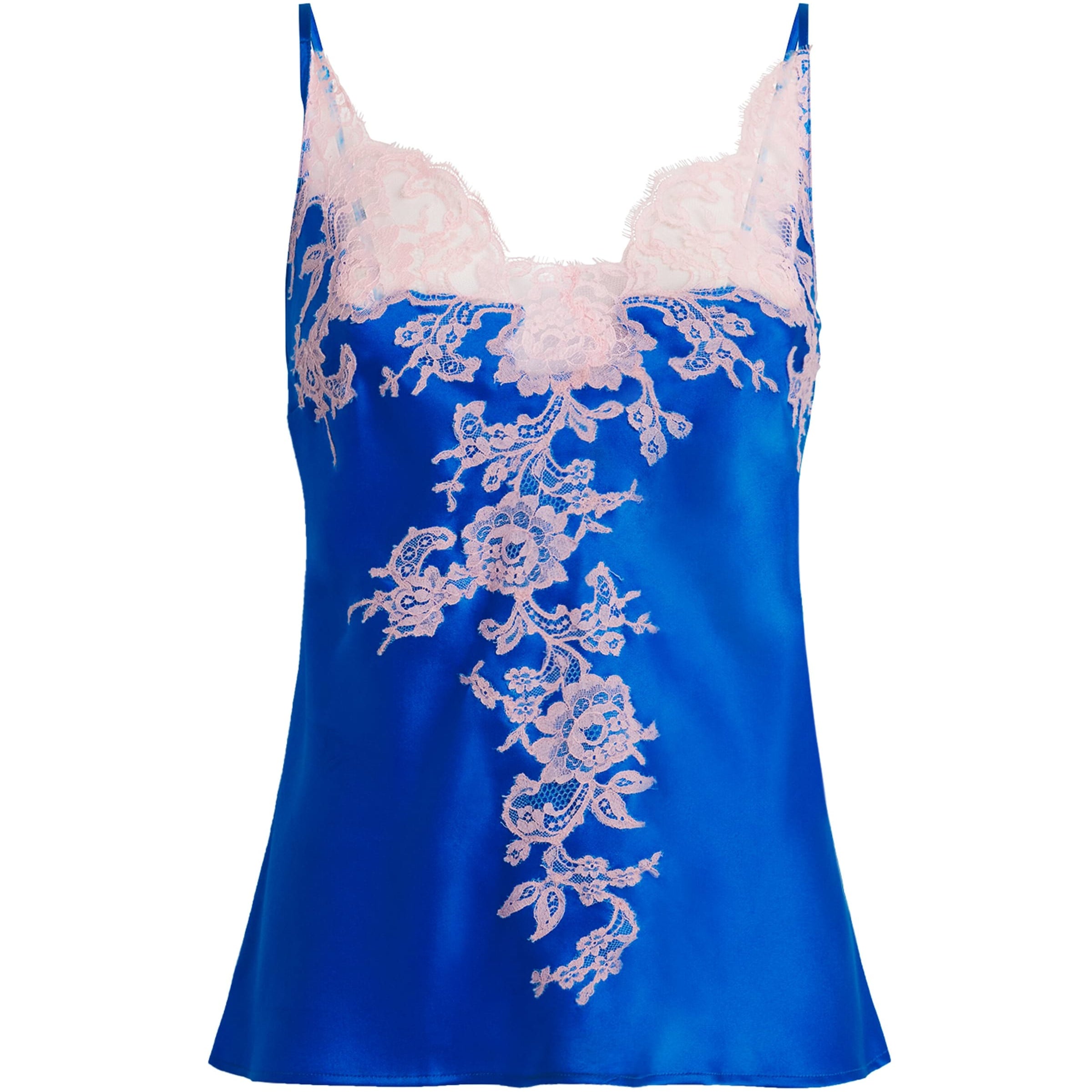 Marjolaine Blue Silk Lace-Trim Bénédicte Cami Top