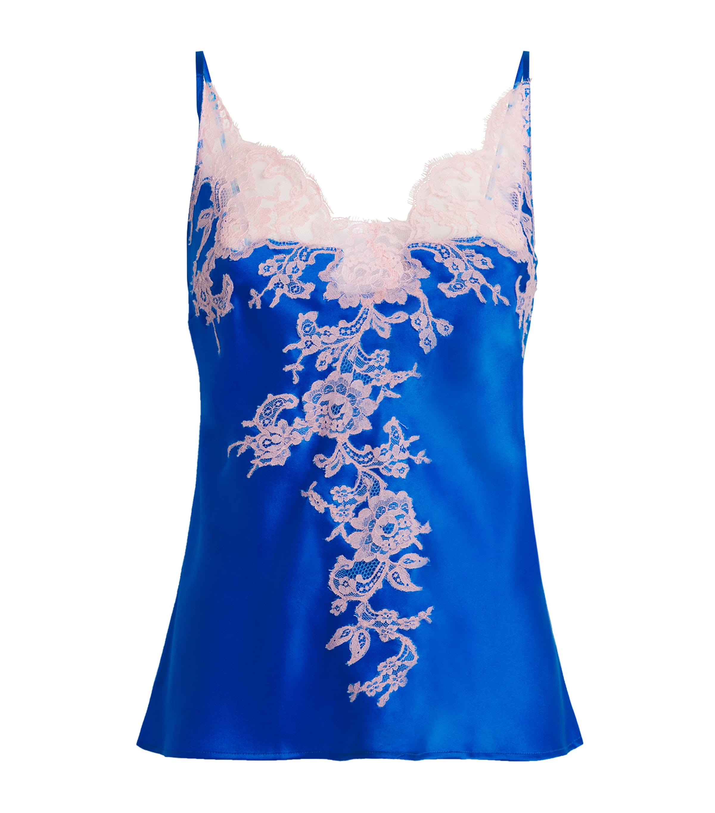 Marjolaine Blue Silk Lace-Trim Bénédicte Cami Top