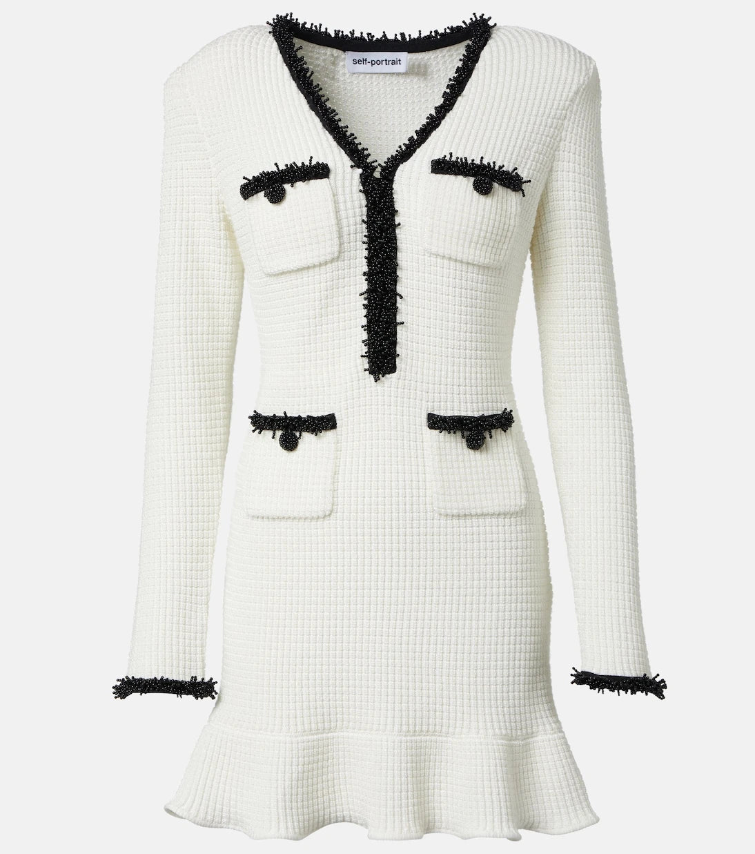 Self-Portrait - Beaded waffle-knit minidress