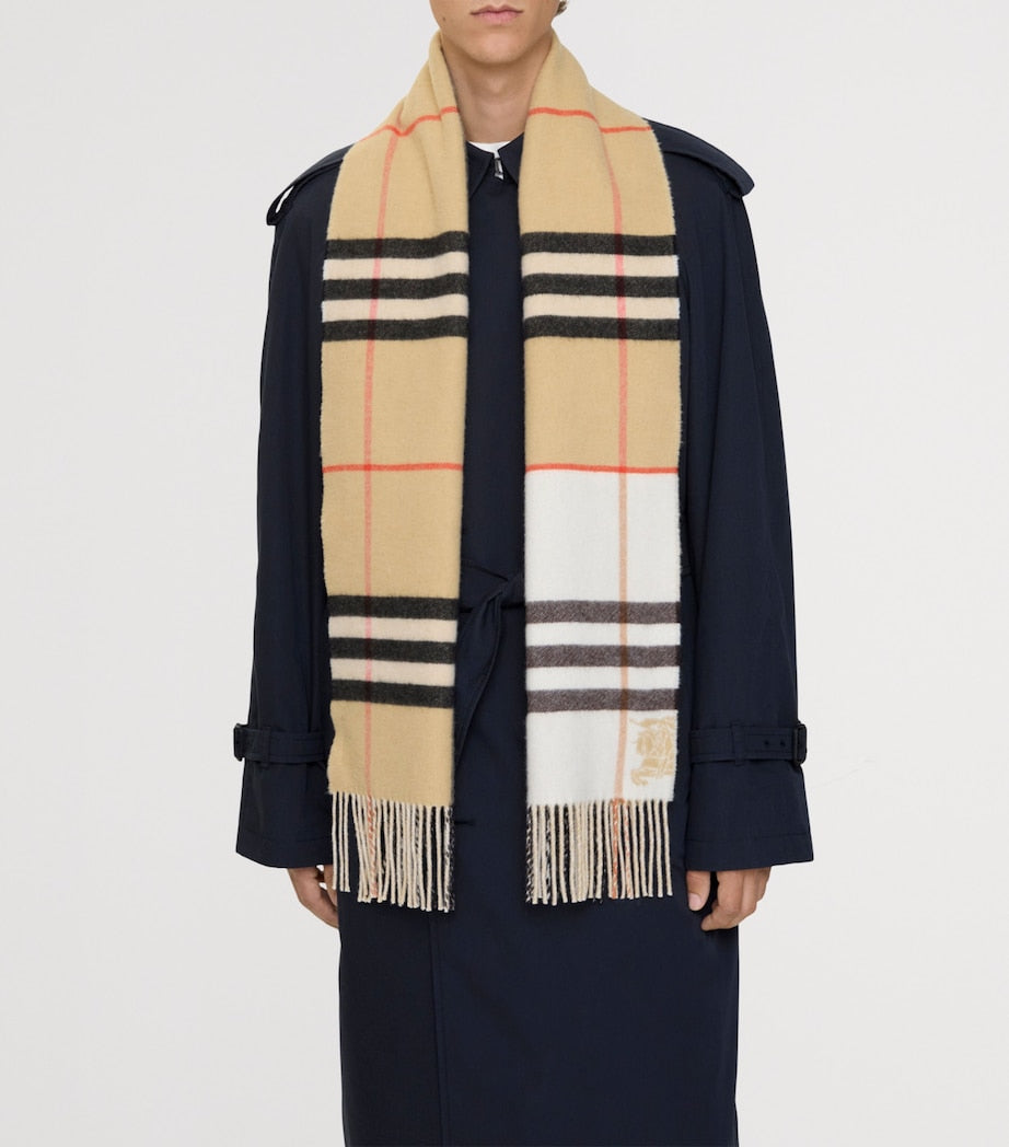 White Cashmere Contrast Check Scarf