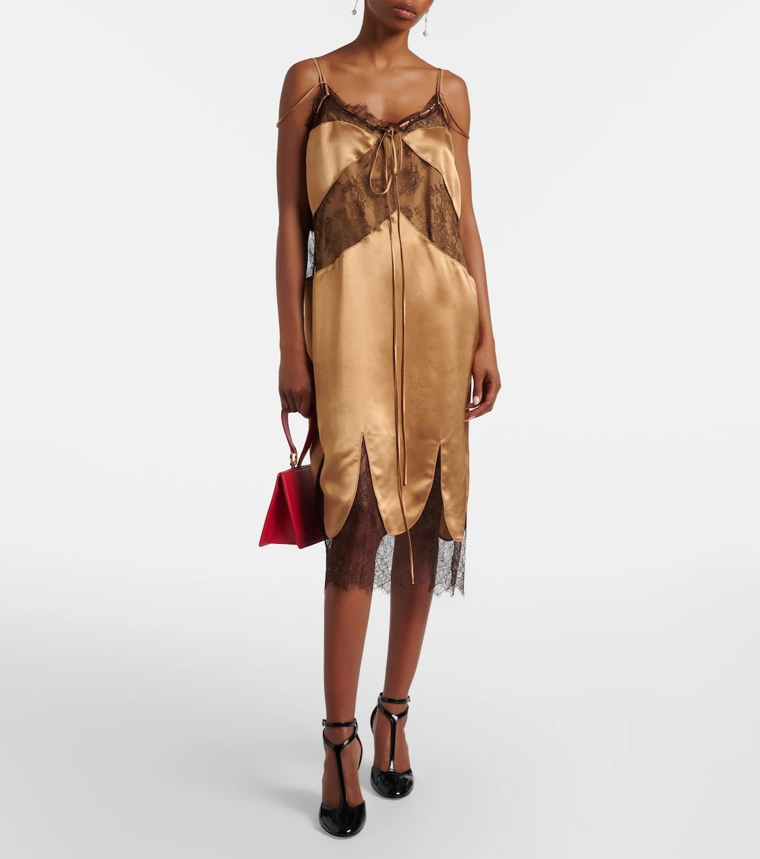 Ferragamo - Lace-trimmed satin midi dress