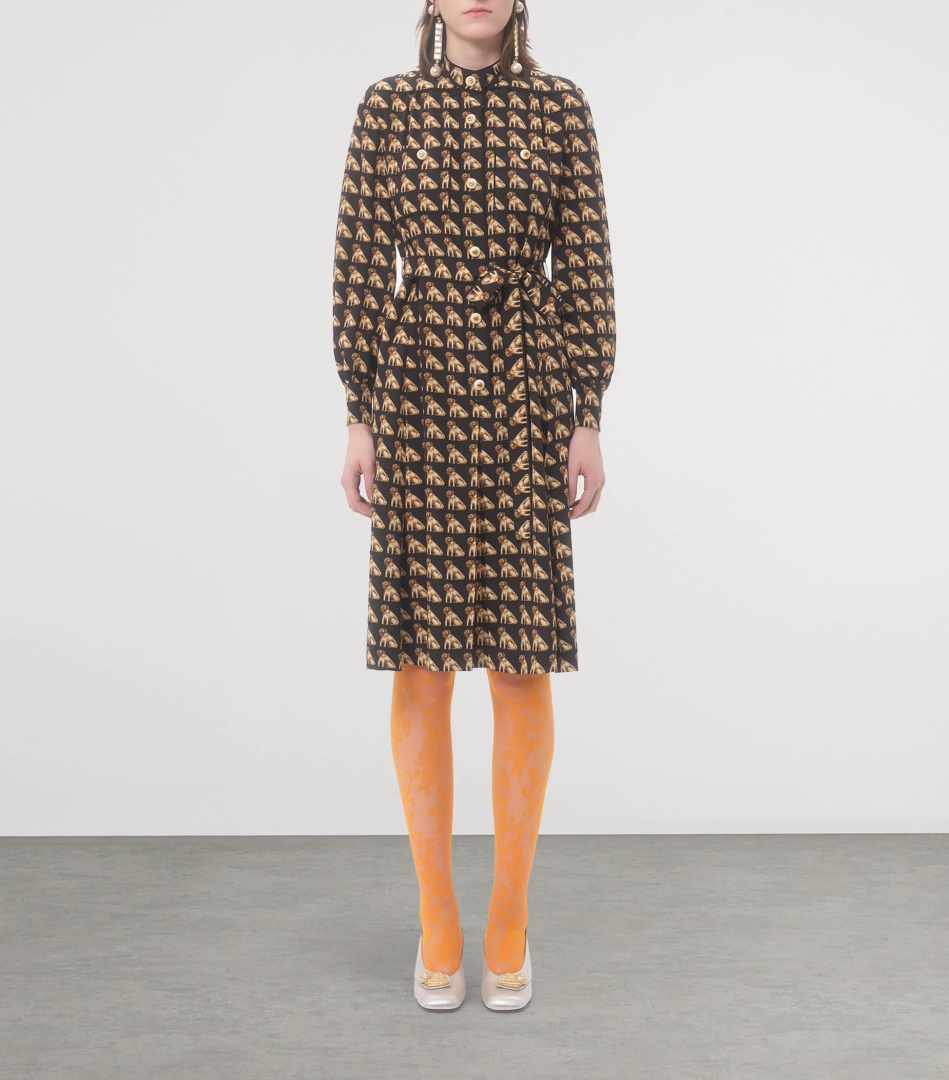 Valentino Multi Silk Dog Print Midi Dress