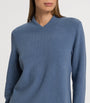 Blue Cotton-Blend Easy Wear Pullover