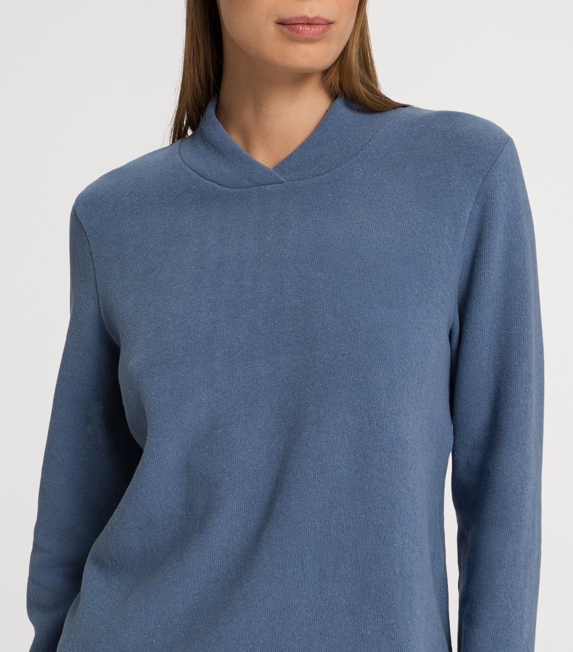 Blue Cotton-Blend Easy Wear Pullover
