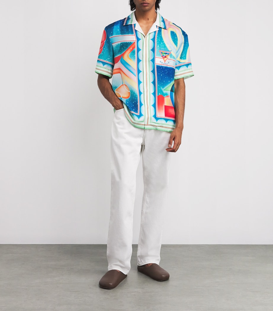 Silk Galaxy Court Print Short-Sleeve Shirt