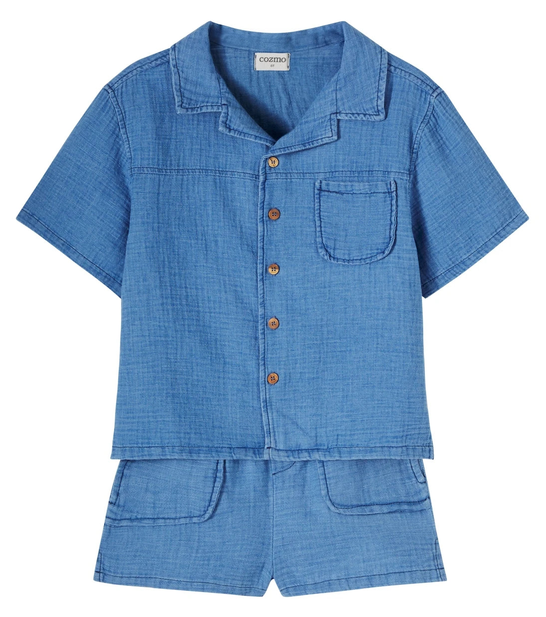 Cozmo - Gale cotton chambray bowling shirt and shorts set