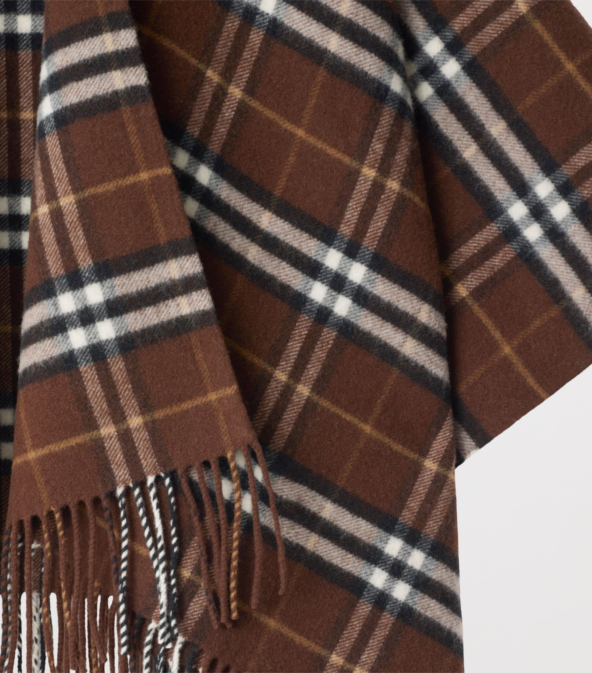 Brown Wool-Cashmere Check Cape