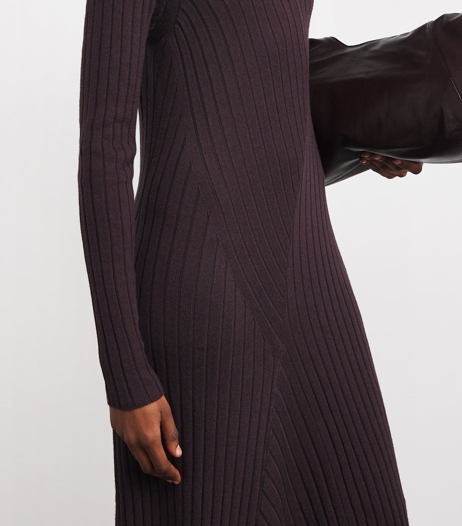 Eleventy Burgundy Wool-Silk Rib-Knit Maxi Dress