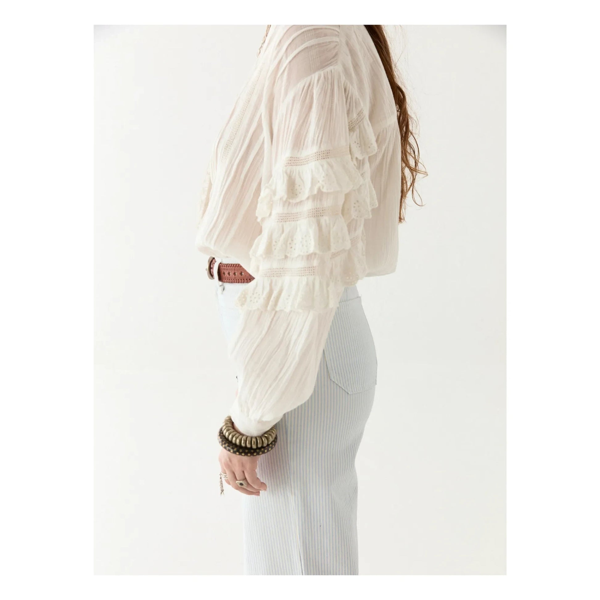 Maison Hotel - Cuban Schiffli Omara blouse | White