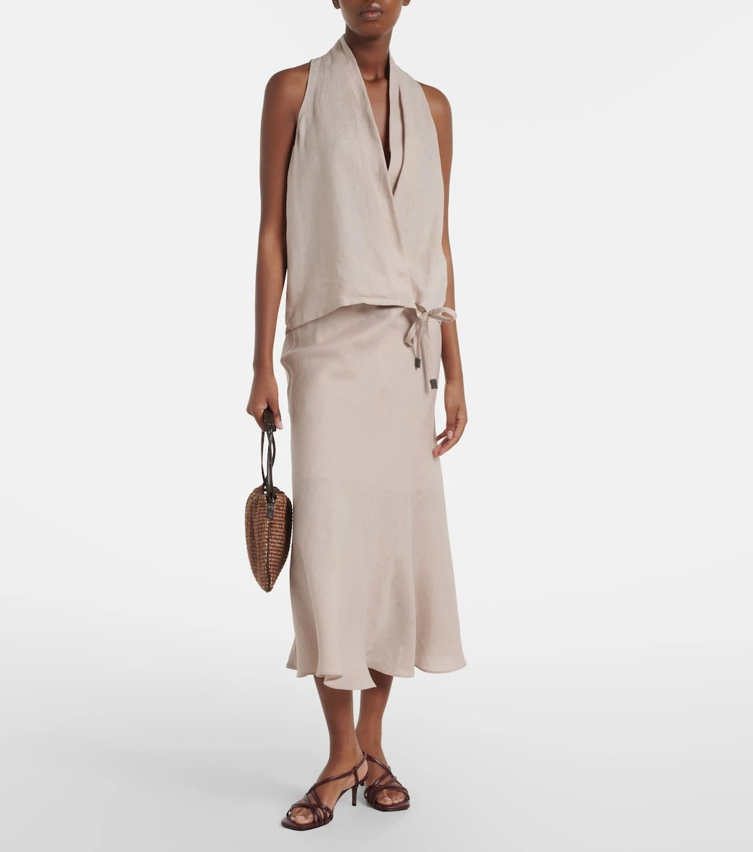 Brunello Cucinelli - Monili halterneck linen wrap top
